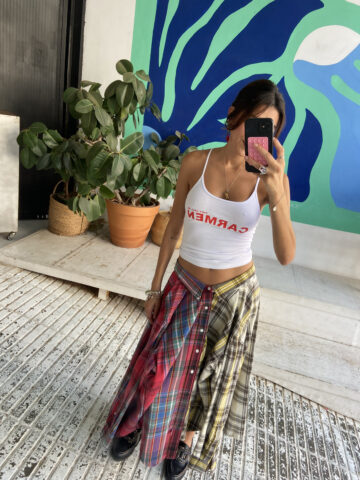 Wearing two shirts as a skirt 